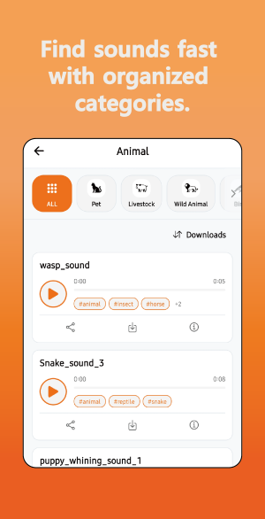 BGMZip app sound effects category search screen