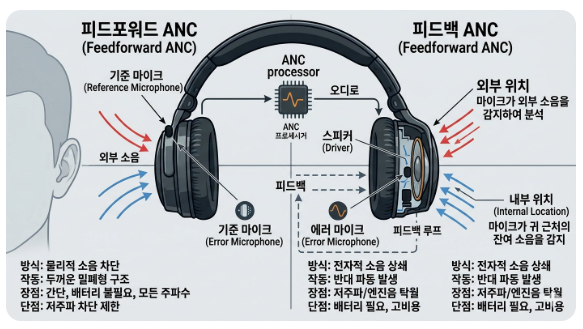피드포워드 방식과 피드백 방식의 마이크 위치 비교